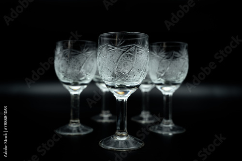 wine crystal glasses on black