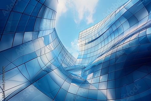 Wave-Like Blue Metallic Surface: Sky-Inspired Patterns for Modern Building Facades