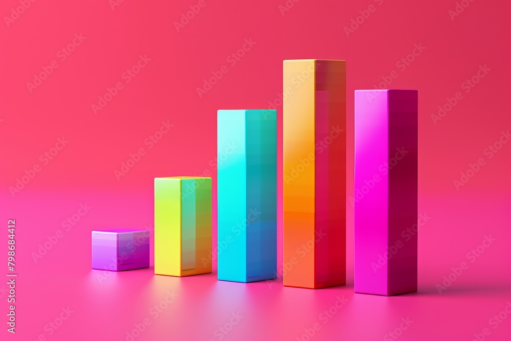 A series of colorful cylinders arranged in a line on a bright colorful background A series of colorful cylinders arranged in a line on a bright colorful background