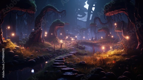 Mystical Twilight Illuminating the Enchanted Forest of Elders