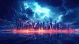 Electric Storm Illuminating a Dramatic Cityscape Skyline