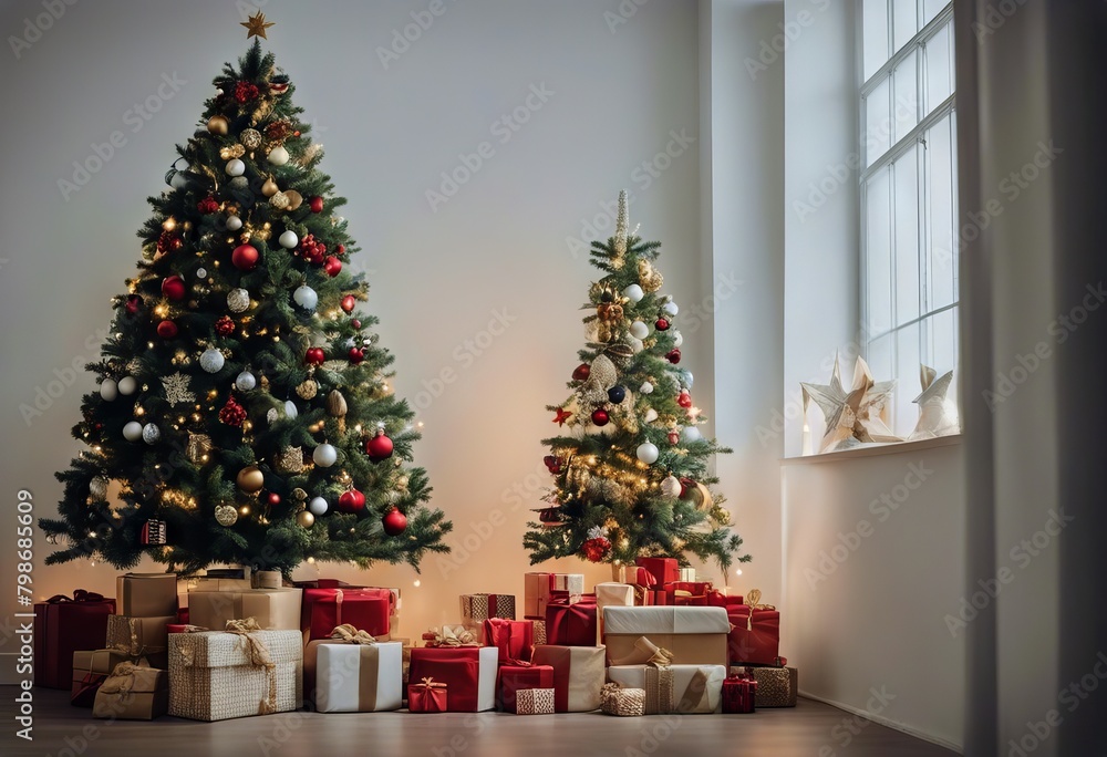 heap gift wall copy brick boxes christmas tree white decorated space heap gift wall copy brick boxes christmas tree white decorated space