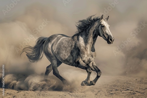 Liberty s Gallop  A Grey Horse s Shimmering Dance Across the Desert Sun