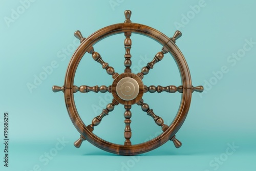 A wooden steering wheel with a gold center