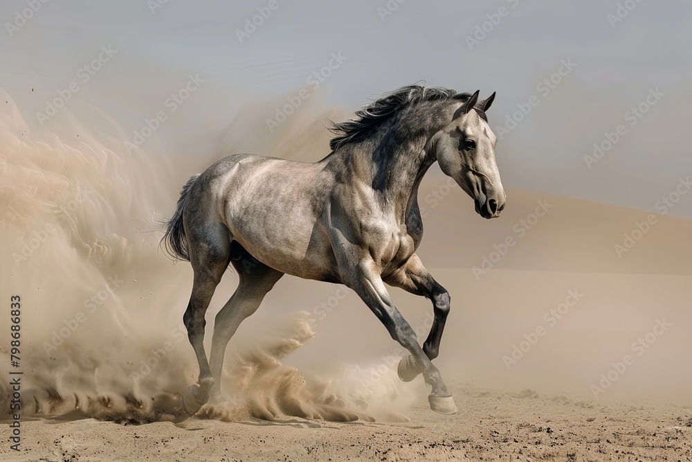 Majestic Grey Horse: Free Spirit in the Desert Dust Majestic Grey Horse: Free Spirit in the Desert Dust