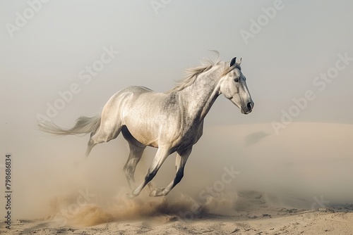 Free Spirit: Grey Horse Rising Majestically in Desert Dust