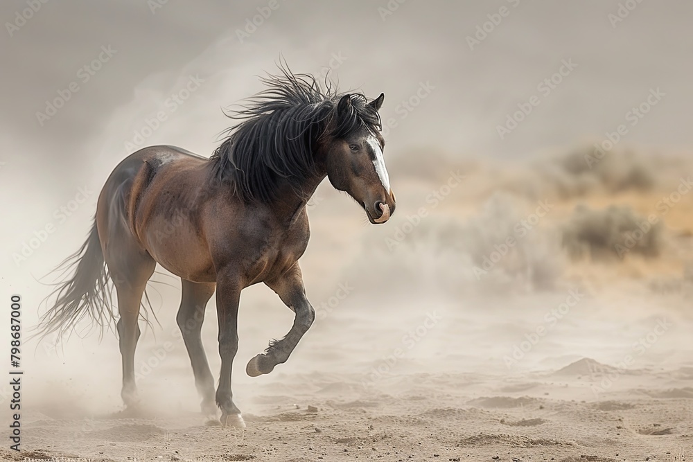 Wild Horse Unfolds: Majestic Display of Strength and Freedom in Desert Dust Wild Horse Unfolds: Majestic Display of Strength and Freedom in Desert Dust