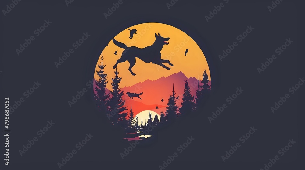 colorful vector illustration of logo of a hunting company with busset hound
