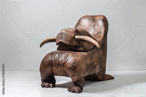 chair made of walrus, surrealism, creative furniture design.
