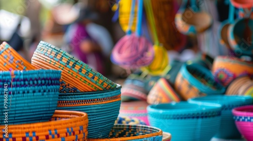 Colorful handwoven baskets at a traditional market Cinco De Mayo photo