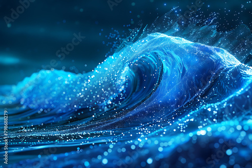 Blue sea wave with flickering particles.3D
