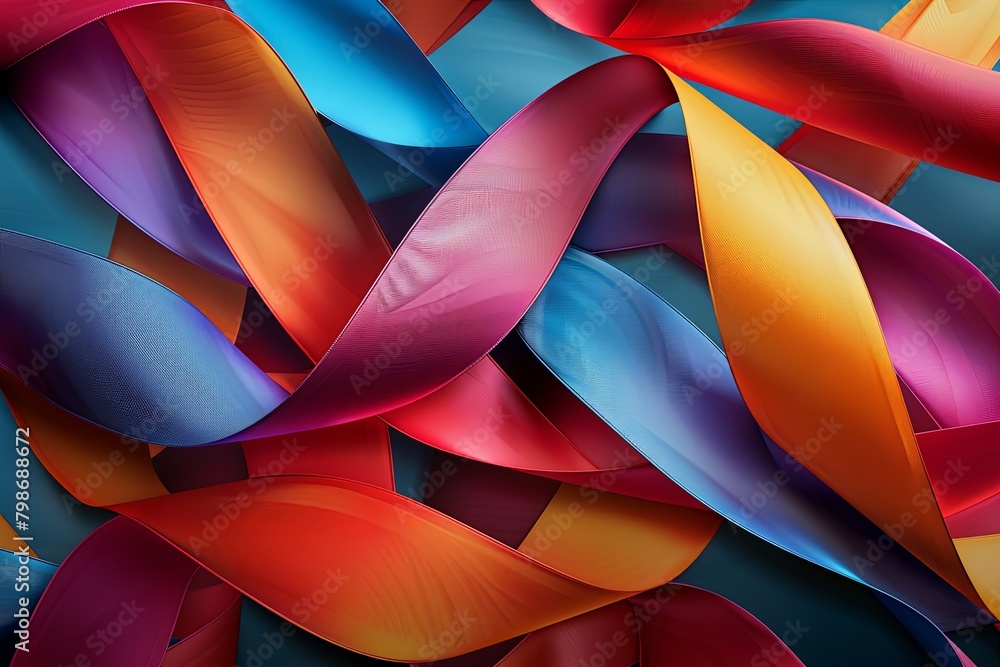 Dazzling 3D Twisted Ribbon Wallpaper Design with Geometric Lines and Colorful Depth