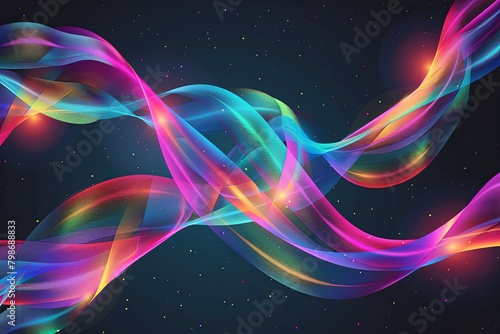 Twisted Ribbon Geometry: Holographic Swirls on Vibrant Dark Background © Michael