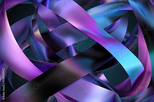 Dynamic Gradient Ribbon Background: 3D Abstract Ribbon Designs in Purple, Blue, and Black