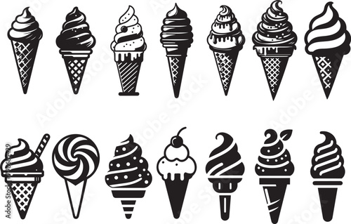 Collection of ice cream vector illustration set.