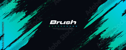 Blue and Green Gradient Brush Background with Halftone Effect. Sport Background with Grunge Style. Scratch and Texture Elements For Design