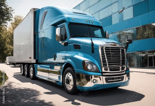 'truck big cascadia isolated freightliner cab blue background white billboard blank cargo carrier clean clipping commercial copy space delivery design empty freight front'
