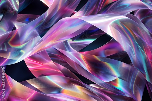 Holographic Twisted Ribbon Background: Futuristic Tape Art with Iridescent Effects