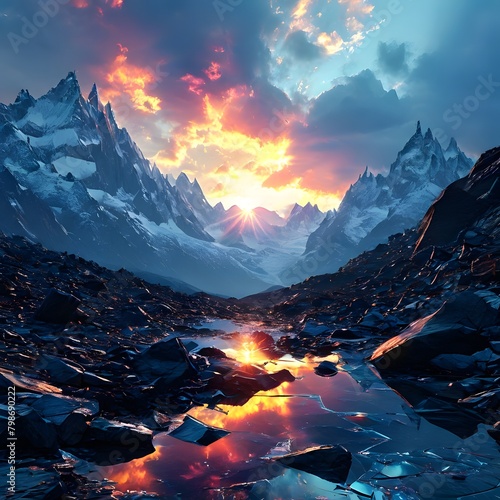 Serene mountains with vibrant glass theme. Nature background images. Serene mountains images.