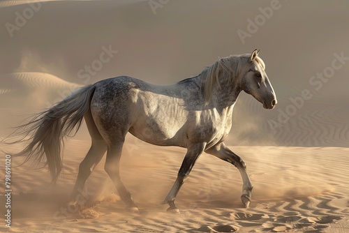 Sunrise Serenade  Grey Horse Beauty in Desert Shadows