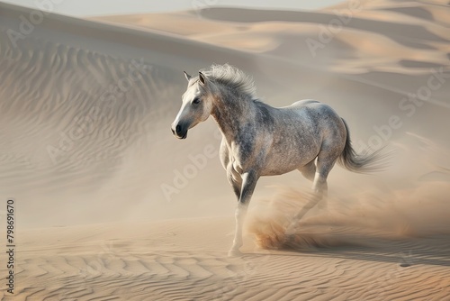 A Wild Grey Horse in the Desert s Vast Canvas