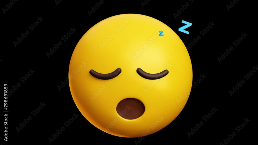 Sleeping face emoji, 3d emoticon animation, Alpha channel, Transparent video