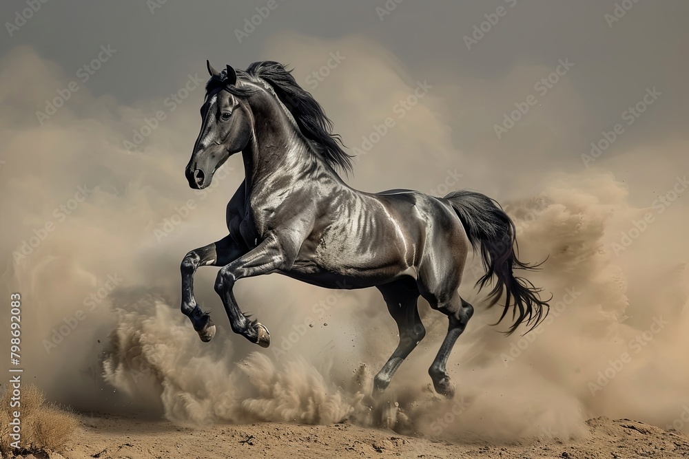 Majestic Grey Horse Rearing in the Desert: Spirit of the Wild Majestic Grey Horse Rearing in the Desert: Spirit of the Wild