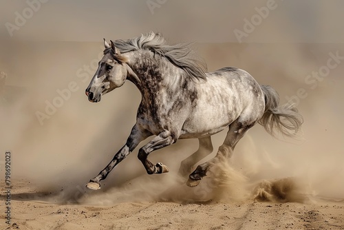 Majestic Grey Horse  Wild Freedom in the Desert