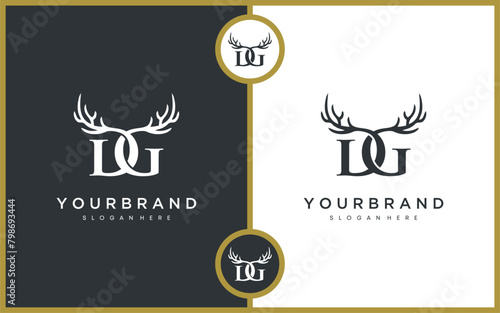 DG monogram vector logo.  Letter DG with deer antlers illustration. Unique and simple initial graphic style. Designed with creative ideas, elegant and modern.