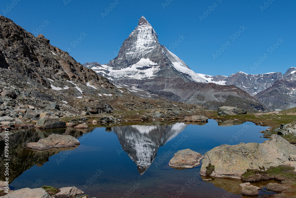 Reflection of the Matterhorn Mountain in a lake