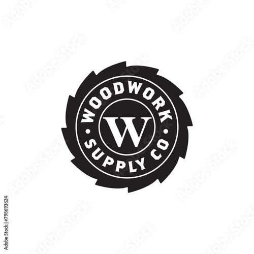 Vintage Retro Buzzsaw Circular Saw Skilsaw Initial Letter W Wood Working, Craftsman Logo Design