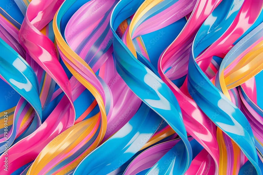 Vibrant Twisted Ribbon Waves: Futuristic Tape Art in Dynamic Colors