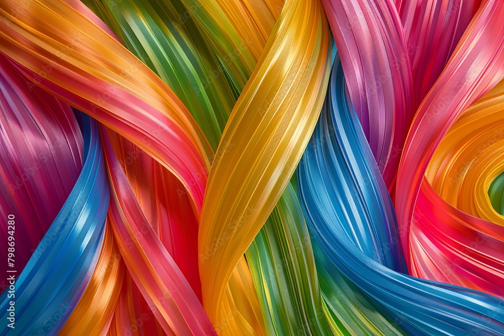 Vibrant Twisted Ribbon Waves: Multicoloured Curves Wallpaper Vibrant Twisted Ribbon Waves: Multicoloured Curves Wallpaper