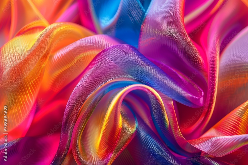 Iridescent Ribbon Flow: Twisted Ribbon Background in Bright Colors Iridescent Ribbon Flow: Twisted Ribbon Background in Bright Colors