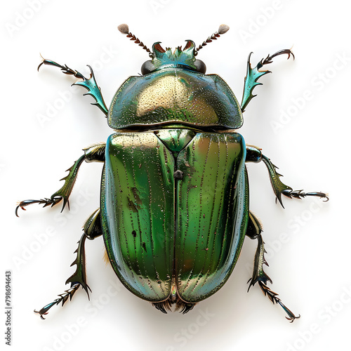 A close-up photograph of a green june beetle bug on a white background. Perfect for wildlife or nature-related projects and designs. photo