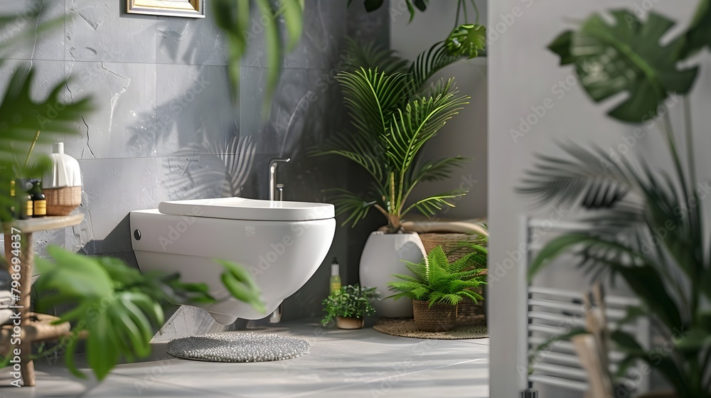 Fototapeta premium Stylish Contemporary Bathroom with Invigorating Greenery Accents