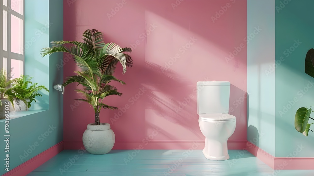 Serene and Eco-Friendly Modern Bathroom with White Toilet and Pastel Walls Serene and Eco-Friendly Modern Bathroom with White Toilet and Pastel Walls