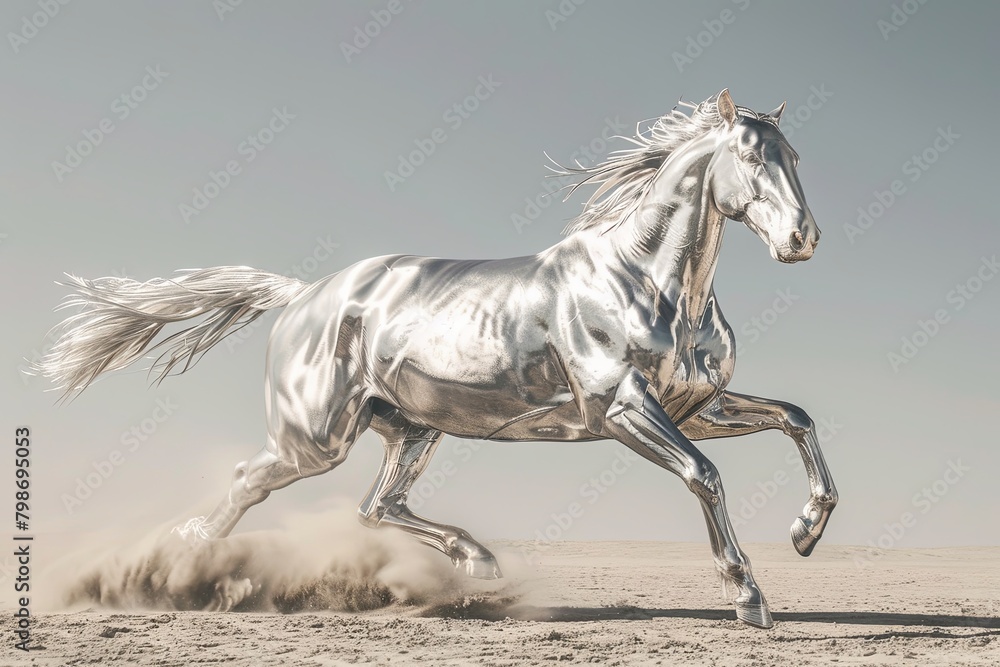 Majestic Silver Wild Horse Under the Desert Sun
