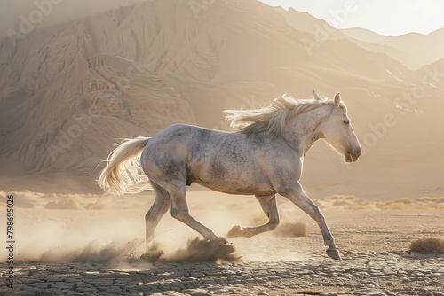 Silver Desert Majesty: The Untamed Horse's Wild Run