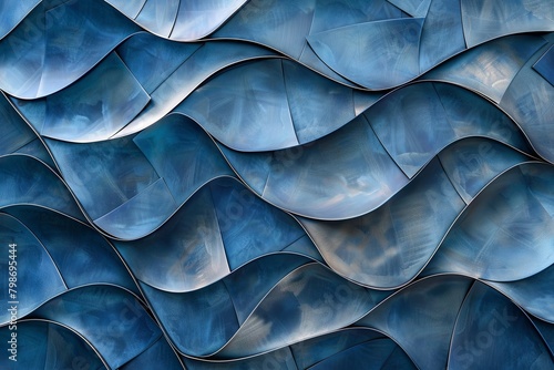 Blue Metal Waves: Abstract Geometric Patterns for Architectural Screens