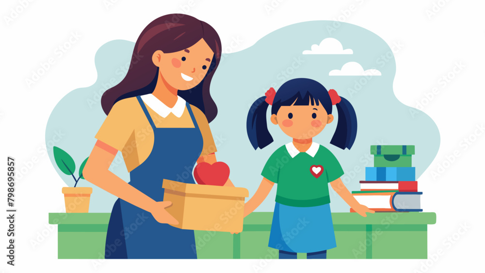 A mother and daughter volunteering at a fundraiser for their local community college supporting the education of future students. A mother and daughter volunteering at a fundraiser for their local community college supporting the education of future students.