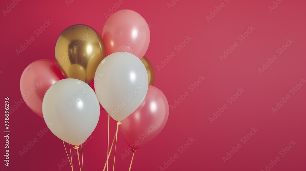 Happy birthday background with balloons in red, white, and gold themes. banner, celebration, greeting card, background.