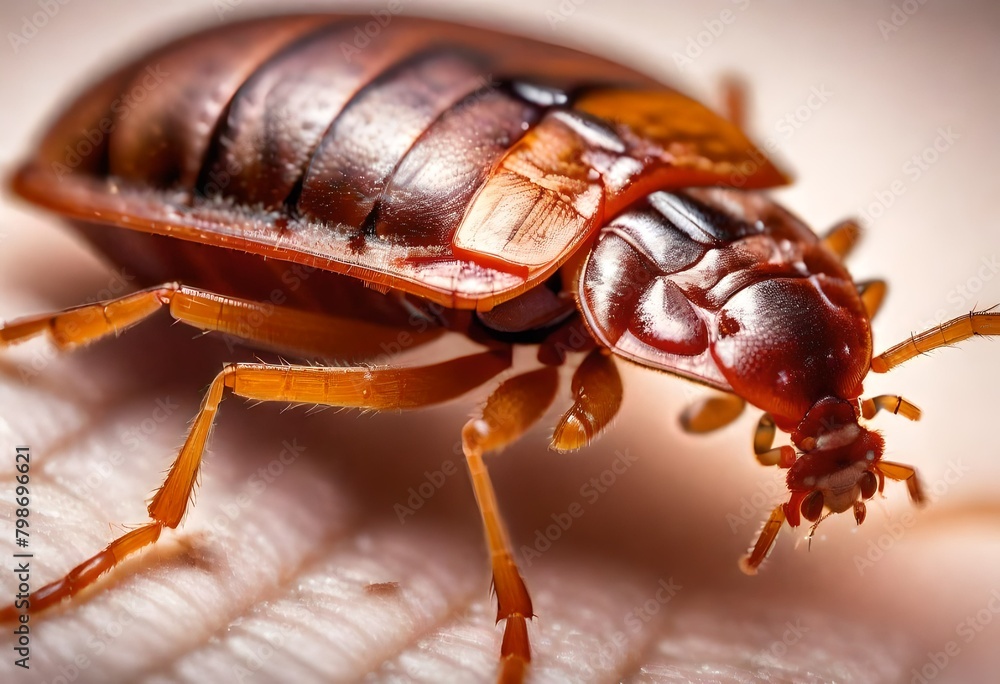 a closeup macro view of tiny bed bug. a closeup macro view of tiny bed bug.