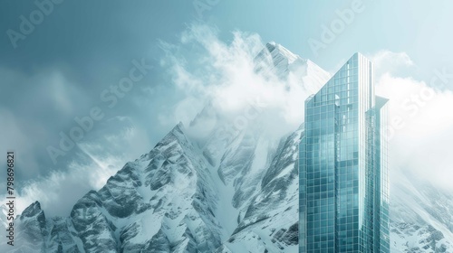 Architectural Majesty: Skyscraper Against Mountain