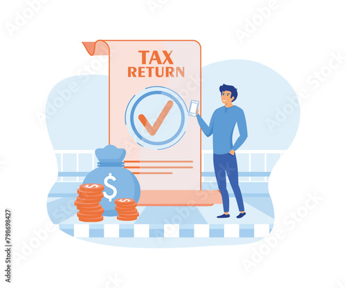 Tax inspector concept. Idea of accounting and payment. Tax returns. Financial bill, financial legislation compliance monitoring. flat vector modern illustration