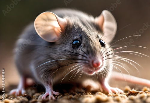 a macro closeup view of cute tiny mouse