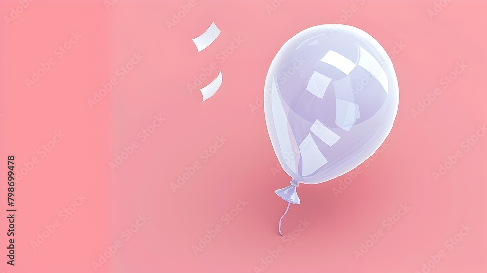 Playful 3D Rendered Balloon Icon Against Pastel Coral Background Evoking Lightheartedness - obrazy, fototapety, plakaty 