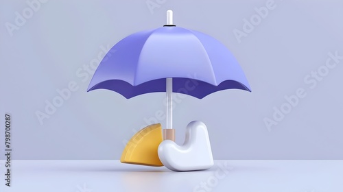 Minimalist Glossy Umbrella Icon Floating Over Lavender Background Symbolizing Protection and Care