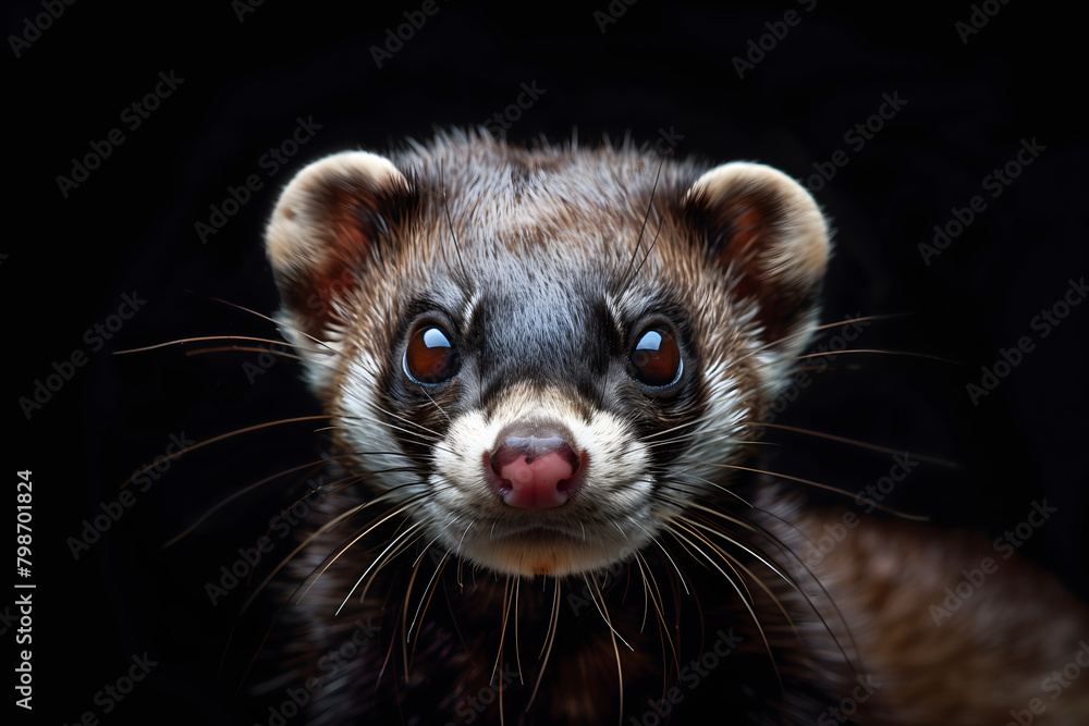 A portrait-like illustration of a ferret on a black backround A portrait-like illustration of a ferret on a black backround