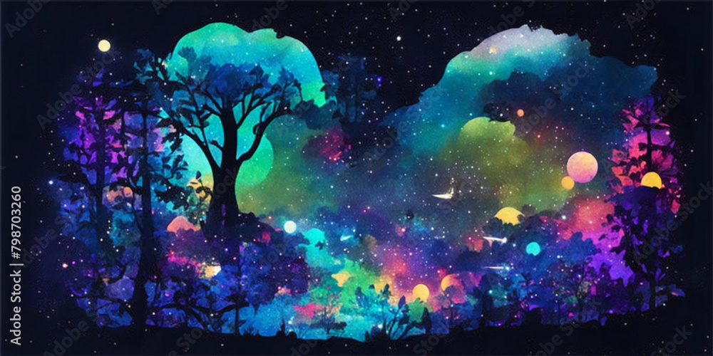 A deep forest landscape at night glowing plants, Avatar pandora forest in deep space, magic, alien forest, outer world plantation, vibrant colors, white background, magic splash, Generative Ai. A deep forest landscape at night glowing plants, Avatar pandora forest in deep space, magic, alien forest, outer world plantation, vibrant colors, white background, magic splash, Generative Ai.
